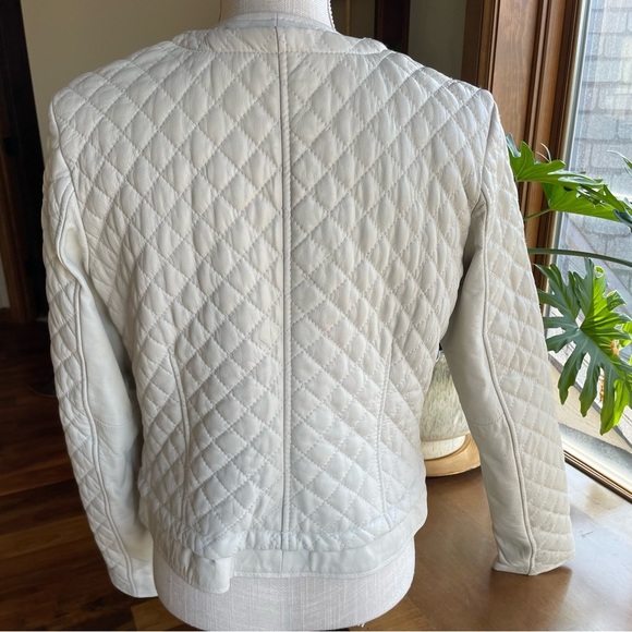 Marc New York Andrew Marc Quilted White Leather Lady Moto Jacket size L - Picture 5 of 16